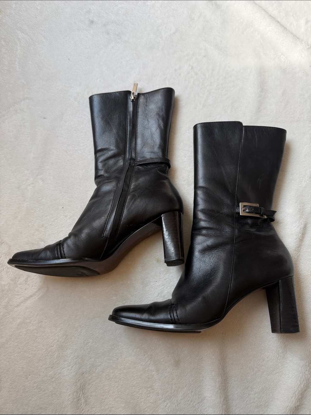 💜 Anne Klein Black Leather Heeled Boots